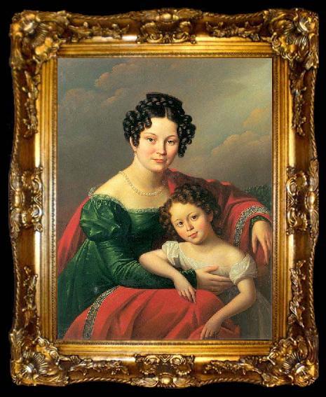 framed  unknown artist Portrait of young woman with her child- Countess of Dyhrn with her child, ta009-2